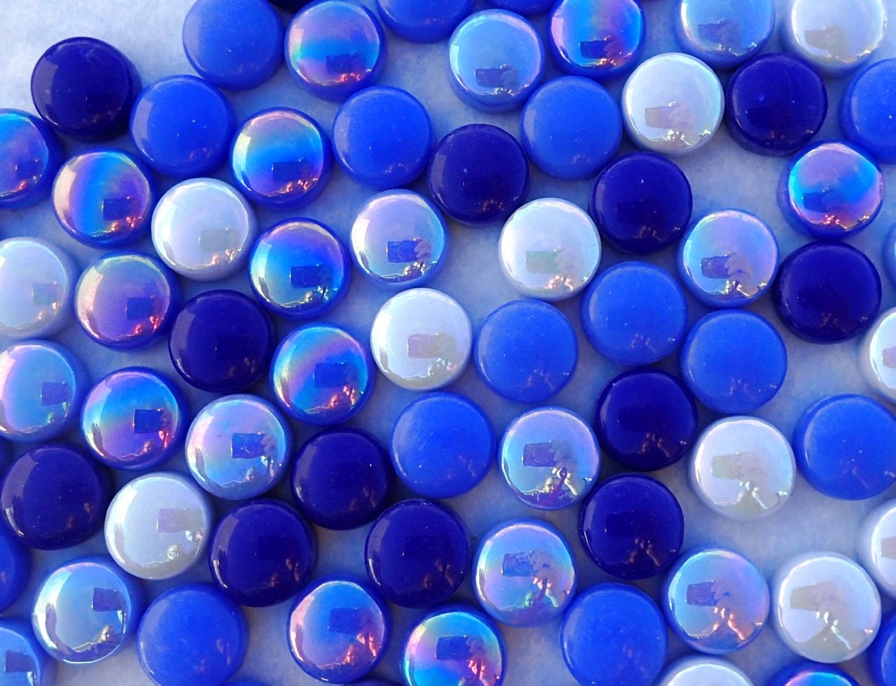 Rainy Day Blues Mix Glass Drops Mosaic Tiles - 100 grams - Mix of Gloss and Iridescent 12mm Glass Gems