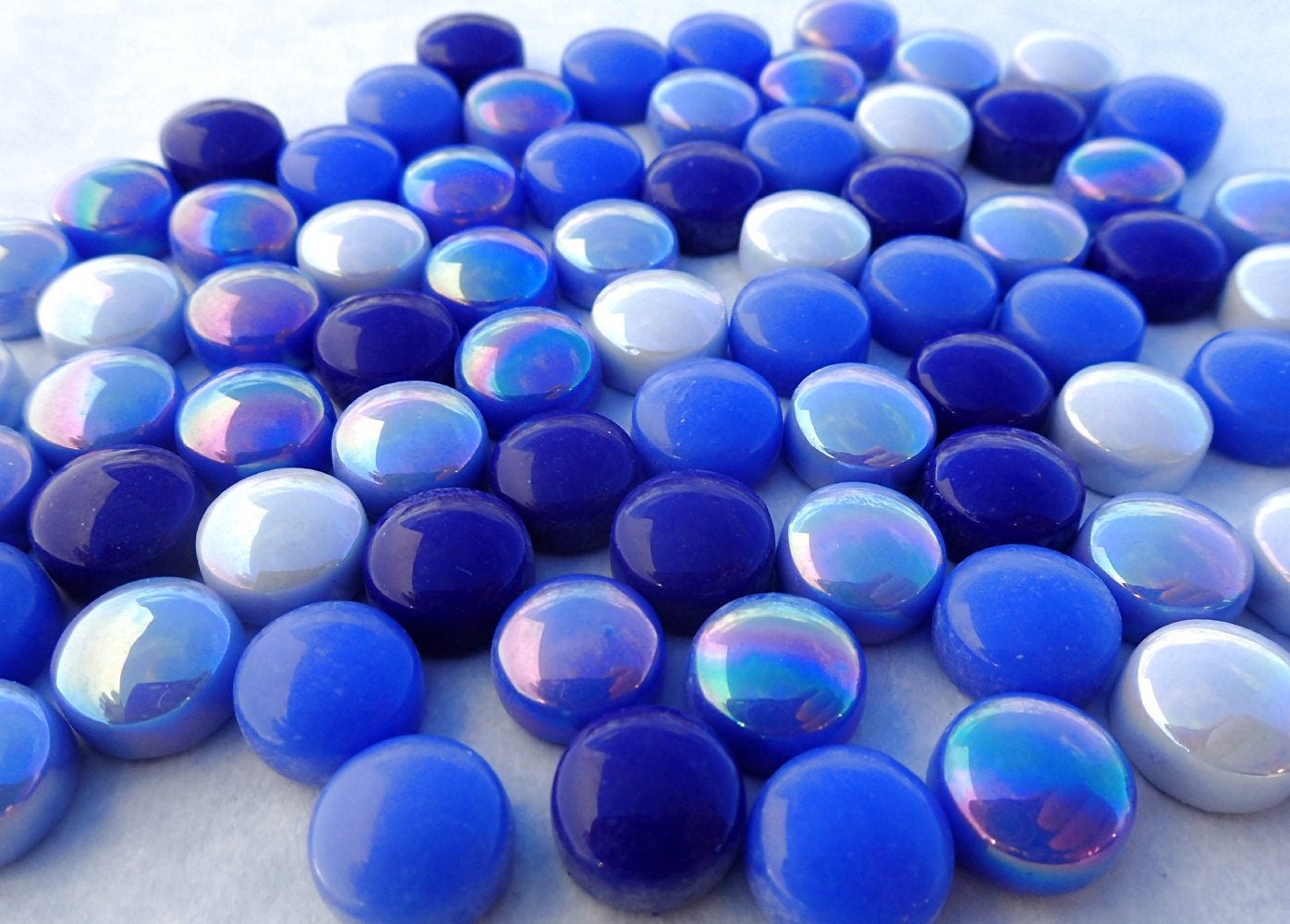 Rainy Day Blues Mix Glass Drops Mosaic Tiles - 100 grams - Mix of Gloss and Iridescent 12mm Glass Gems