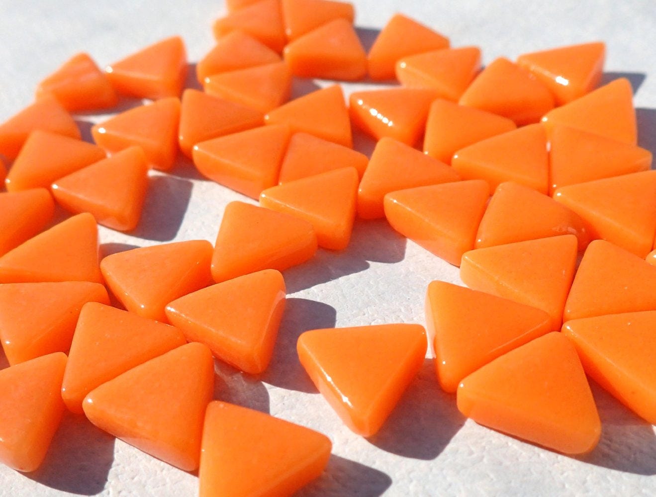 Small Orange Triangle Glass Mosaic Tiles - 10mm - 50g - Approx 70 Tiles