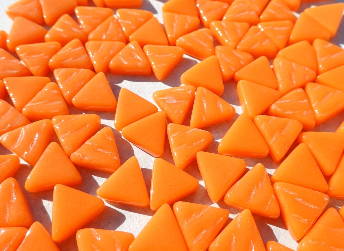 Small Orange Triangle Glass Mosaic Tiles - 10mm - 50g - Approx 70 Tiles