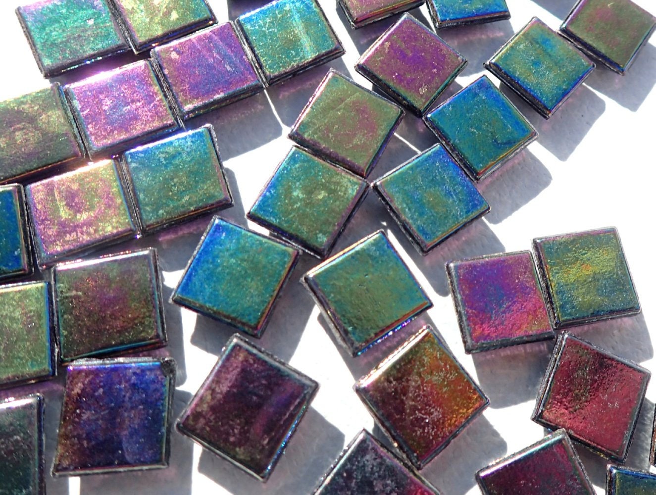 Black Iridescent Glass Tiles - 1 cm Squares - Mosaic Tiles - 100 grams