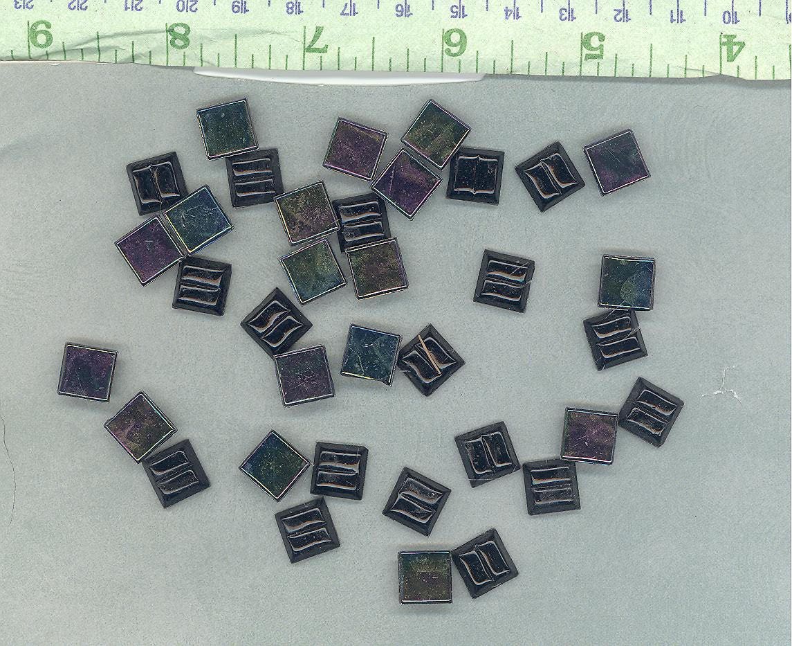 Black Iridescent Glass Tiles - 1 cm Squares - Mosaic Tiles - 100 grams