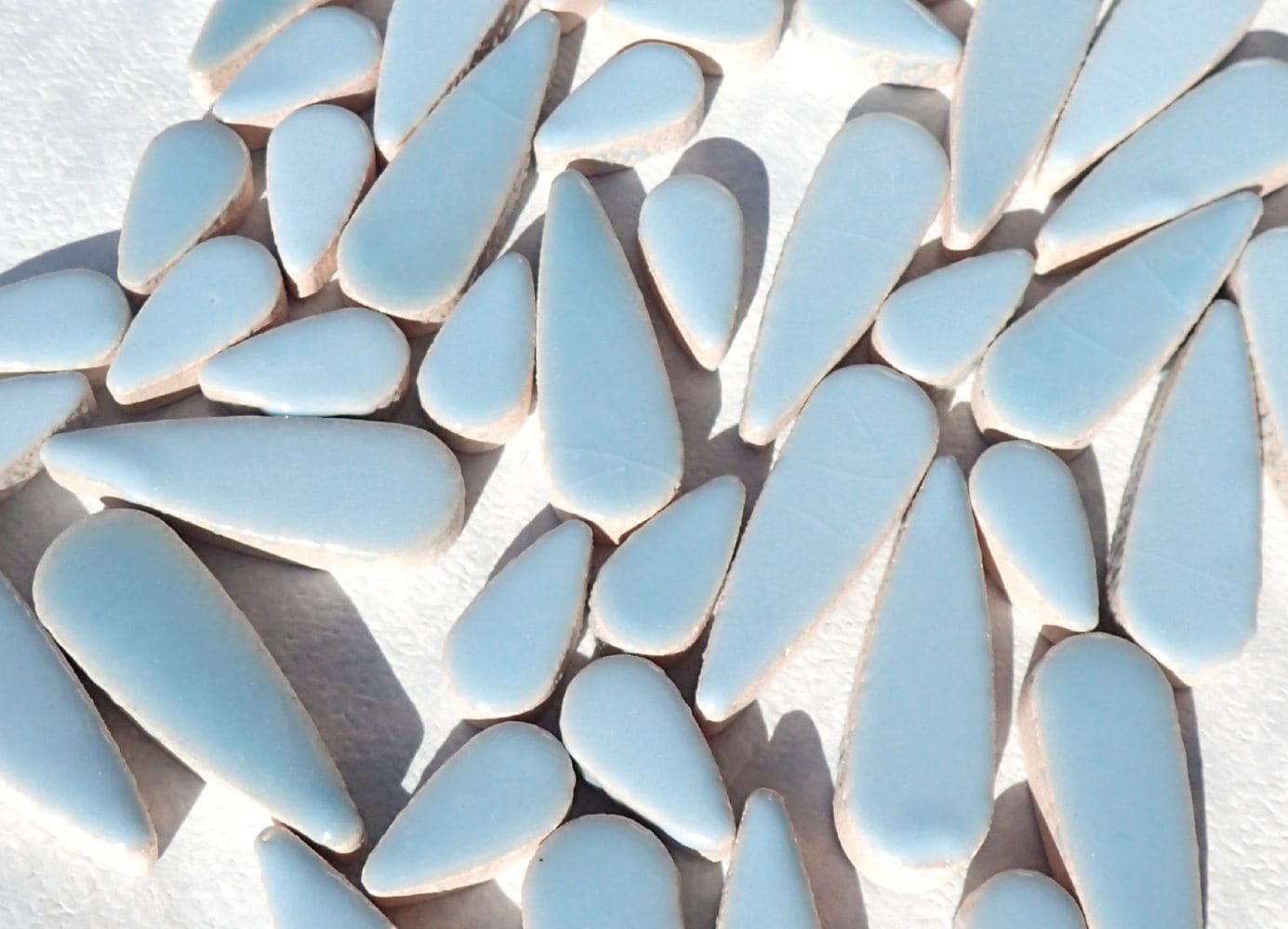 Light Blue Teardrop Mosaic Tiles - 50g Ceramic Petals in Mix of 2 Sizes 1/2" and 3/5" in Azure