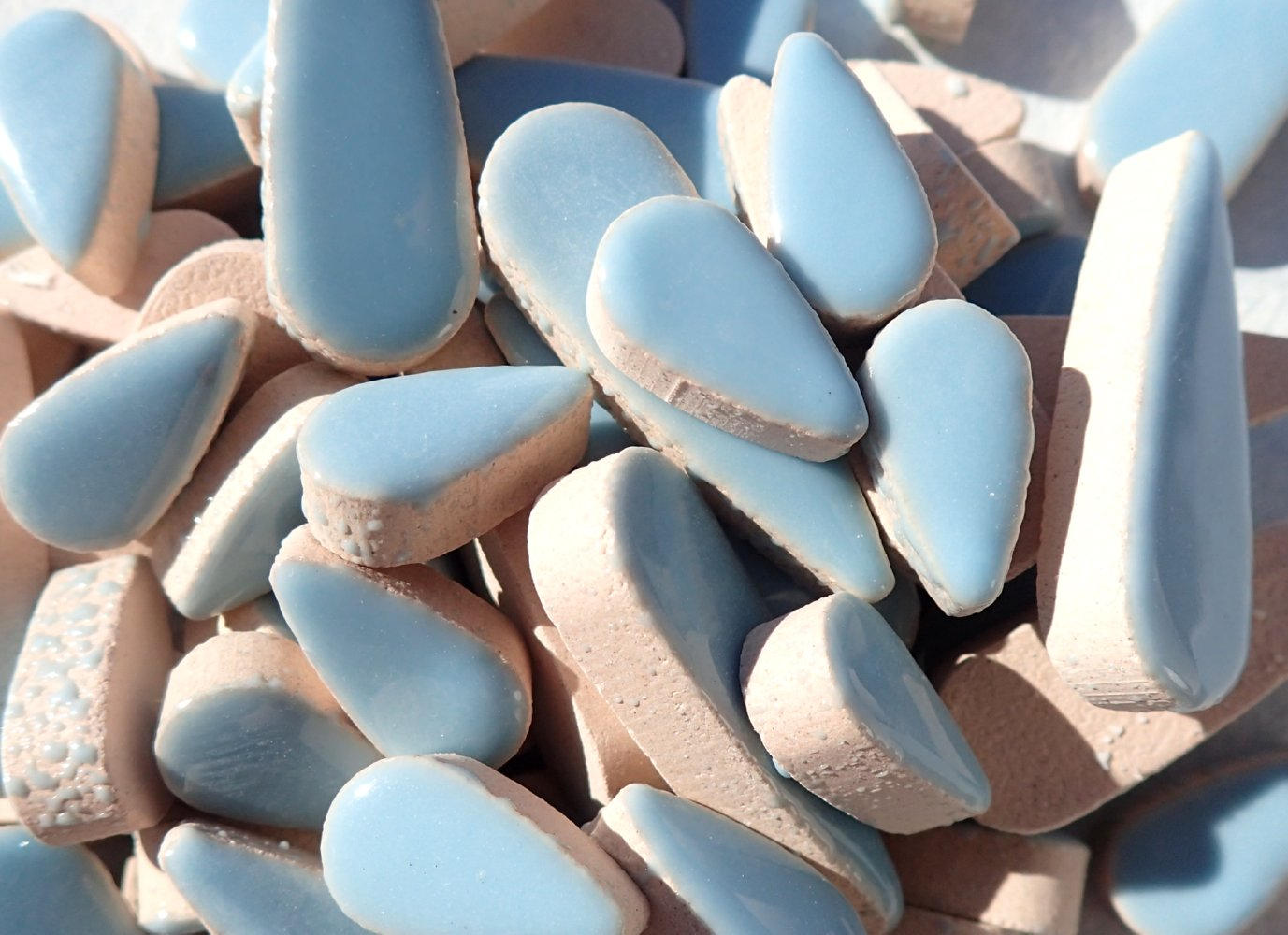 Light Blue Teardrop Mosaic Tiles - 50g Ceramic Petals in Mix of 2 Sizes 1/2" and 3/5" in Azure