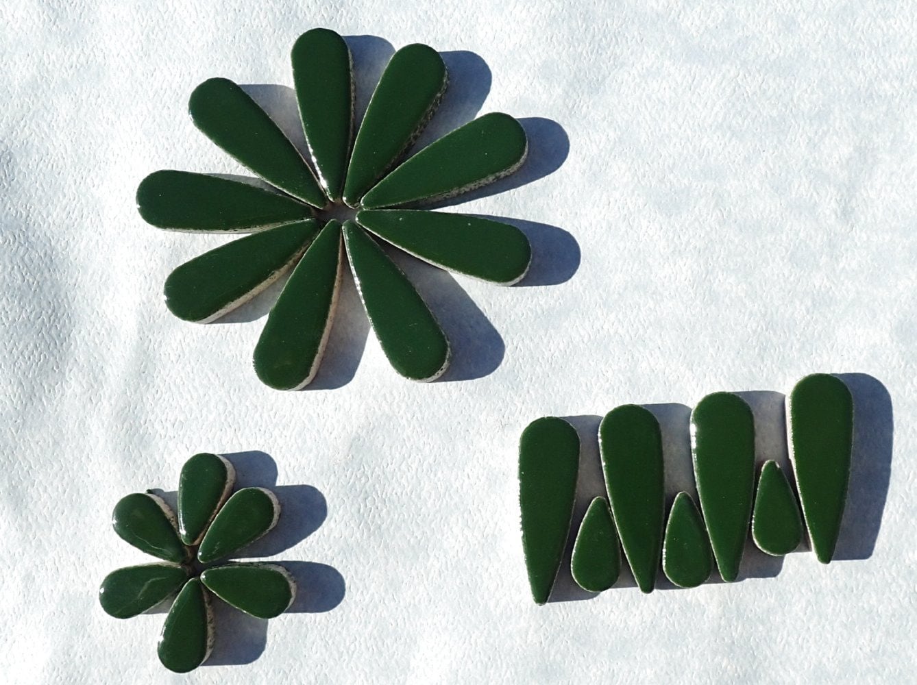 Deep Green Teardrop Mosaic Tiles - 50g Ceramic Petals in Mix of 2 Sizes 1/2" and 3/5" in Pesto