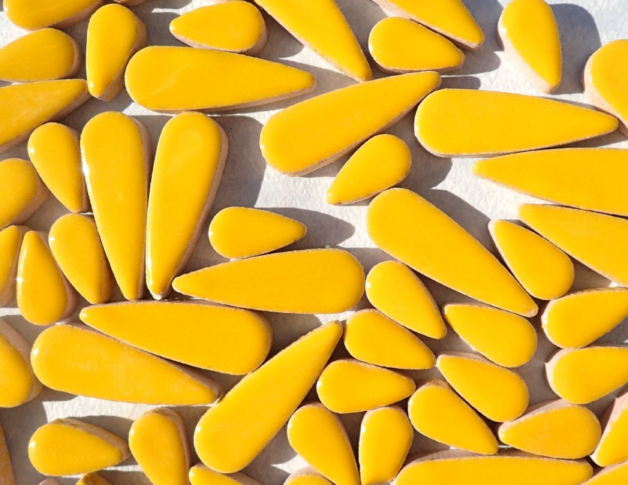 Lemon Yellow Teardrop Mosaic Tiles - 50g Ceramic Drops in Mix of 2 Sizes 1/2" and 3/5"