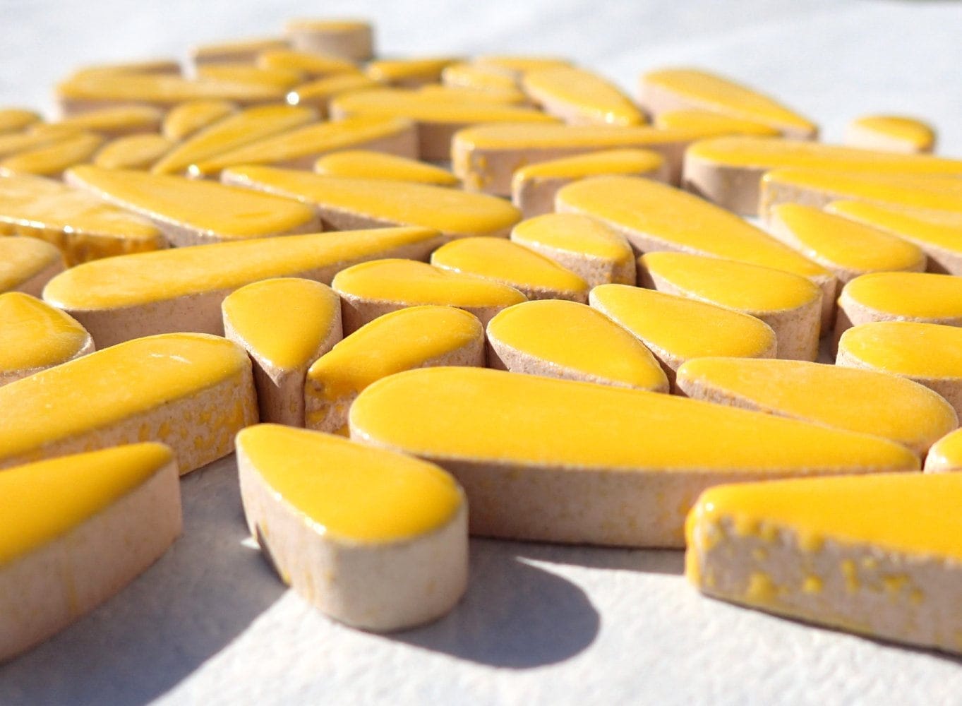 Lemon Yellow Teardrop Mosaic Tiles - 50g Ceramic Drops in Mix of 2 Sizes 1/2" and 3/5"