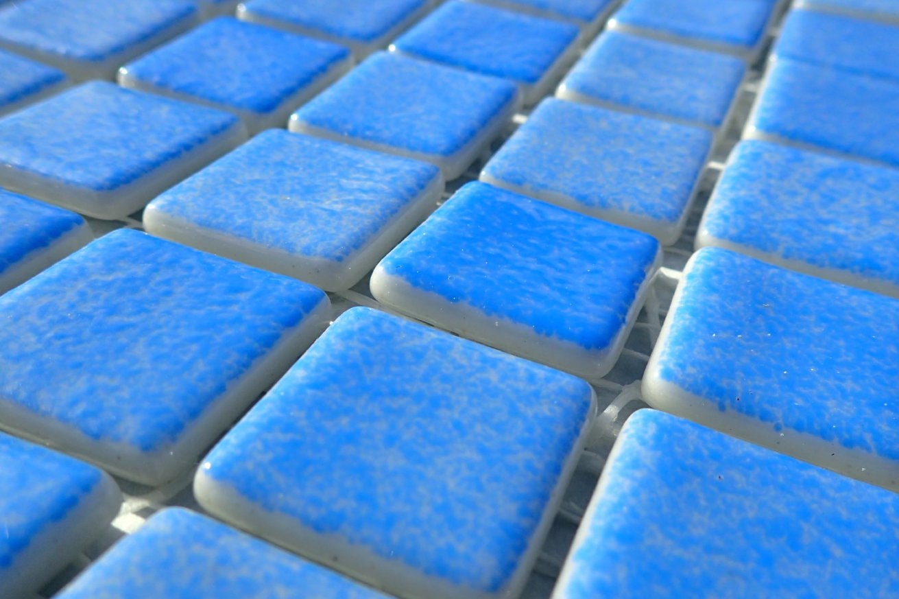 Blue Splatter Glass Mosaic Tiles Squares - 1 inch - 25 Tiles for Craft Projects and Decorations - Recycled