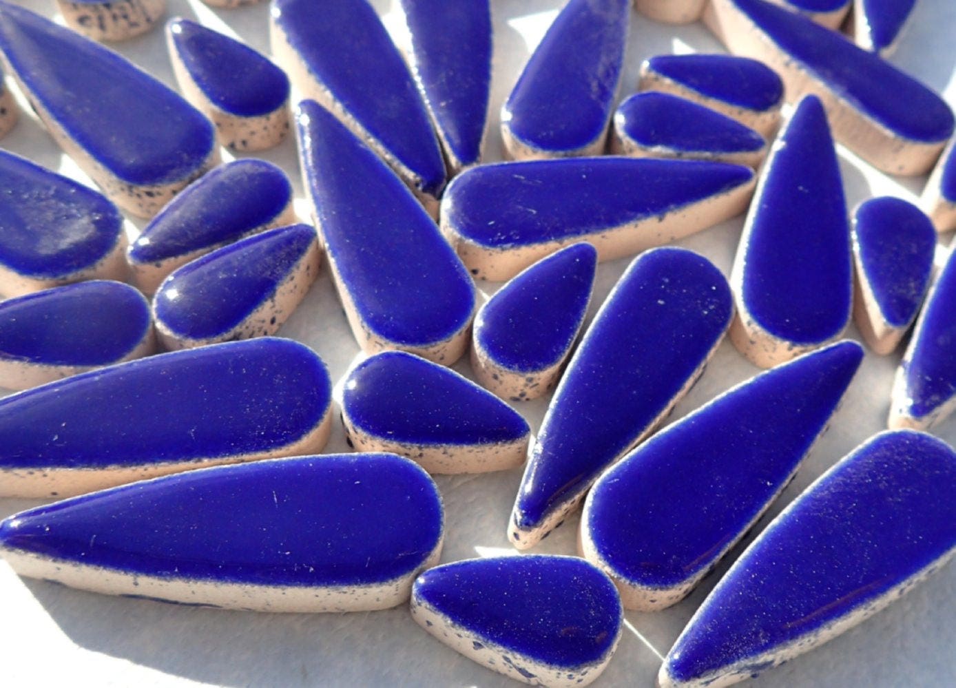 Dark Blue Teardrop Mosaic Tiles - 50g Ceramic Petals in Mix of 2 Sizes 1/2" and 3/5" in Indigo Blue