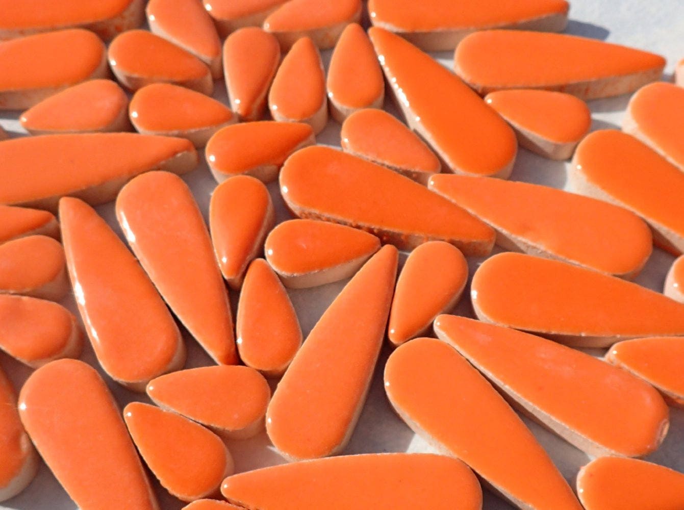 Orange Teardrop Mosaic Tiles - 50g Ceramic Petals in Mix of 2 Sizes 1/2" and 3/5"