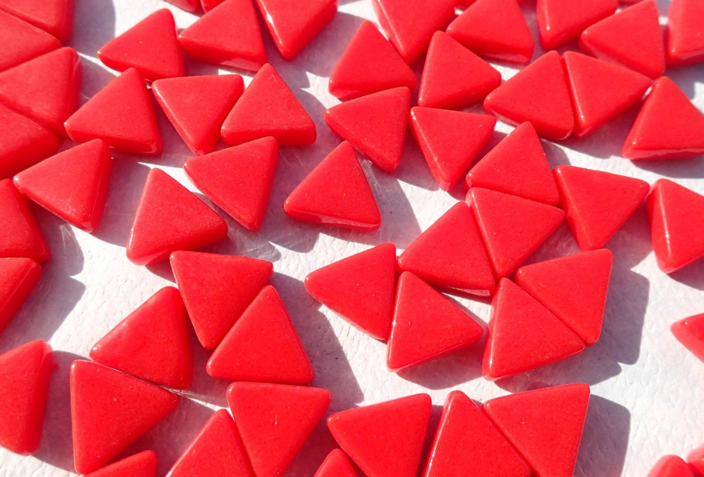 Small Red Triangle Glass Mosaic Tiles - 10mm - Opaque Glass Solid Color - 50g of Triangles - Approx 70 Tiles