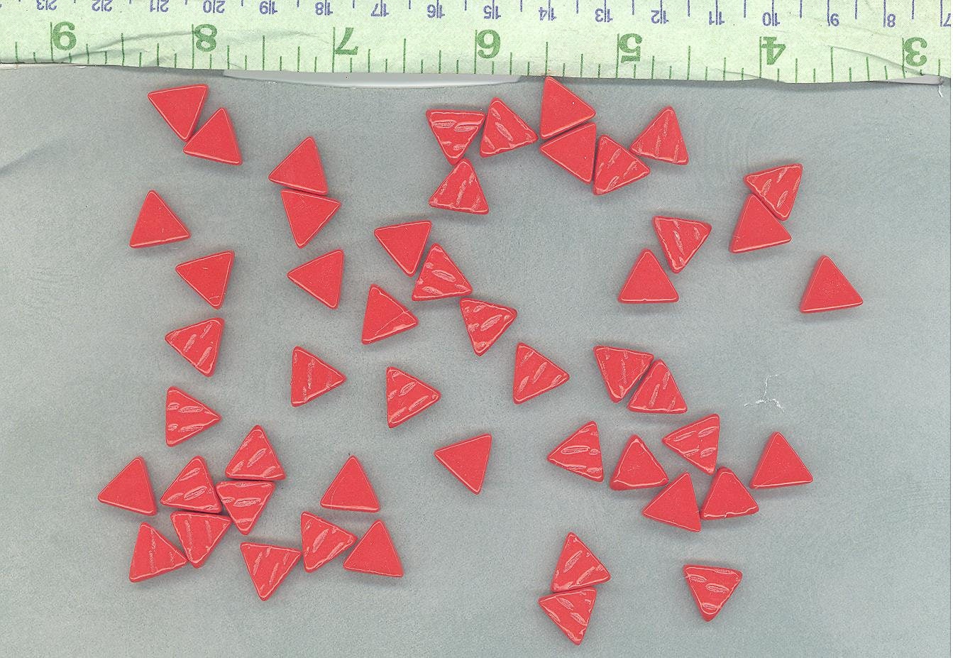 Small Red Triangle Glass Mosaic Tiles - 10mm - Opaque Glass Solid Color - 50g of Triangles - Approx 70 Tiles