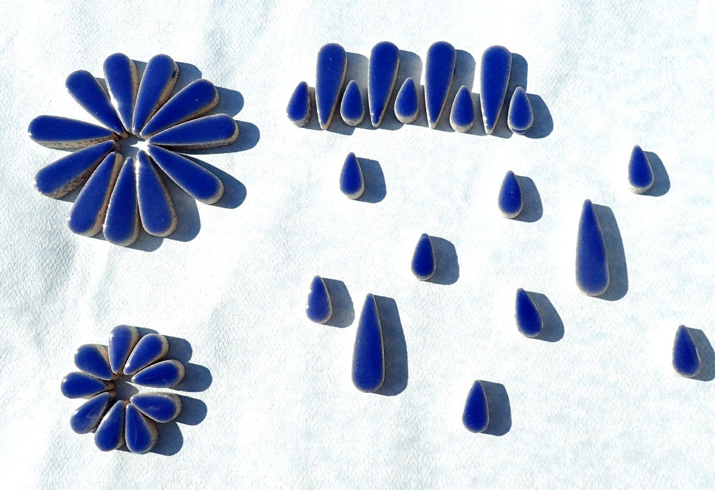 Denim Blue Teardrop Mosaic Tiles - 50g Ceramic Petals in Mix of 2 Sizes 1/2" and 3/5" in Delphinium