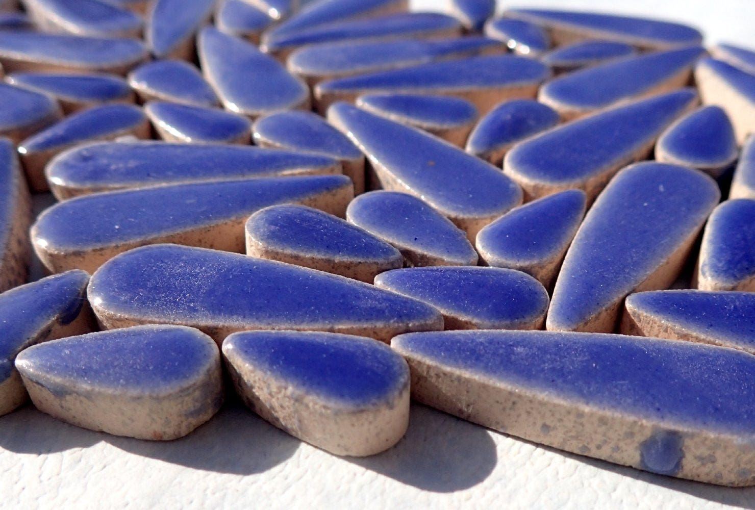 Denim Blue Teardrop Mosaic Tiles - 50g Ceramic Petals in Mix of 2 Sizes 1/2" and 3/5" in Delphinium