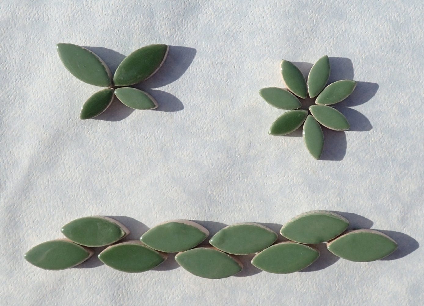 Green Petals Mosaic Tiles - 50g Ceramic Leaves in Mix of 2 Sizes 1/2" and 3/4" - Eucalyptus Green