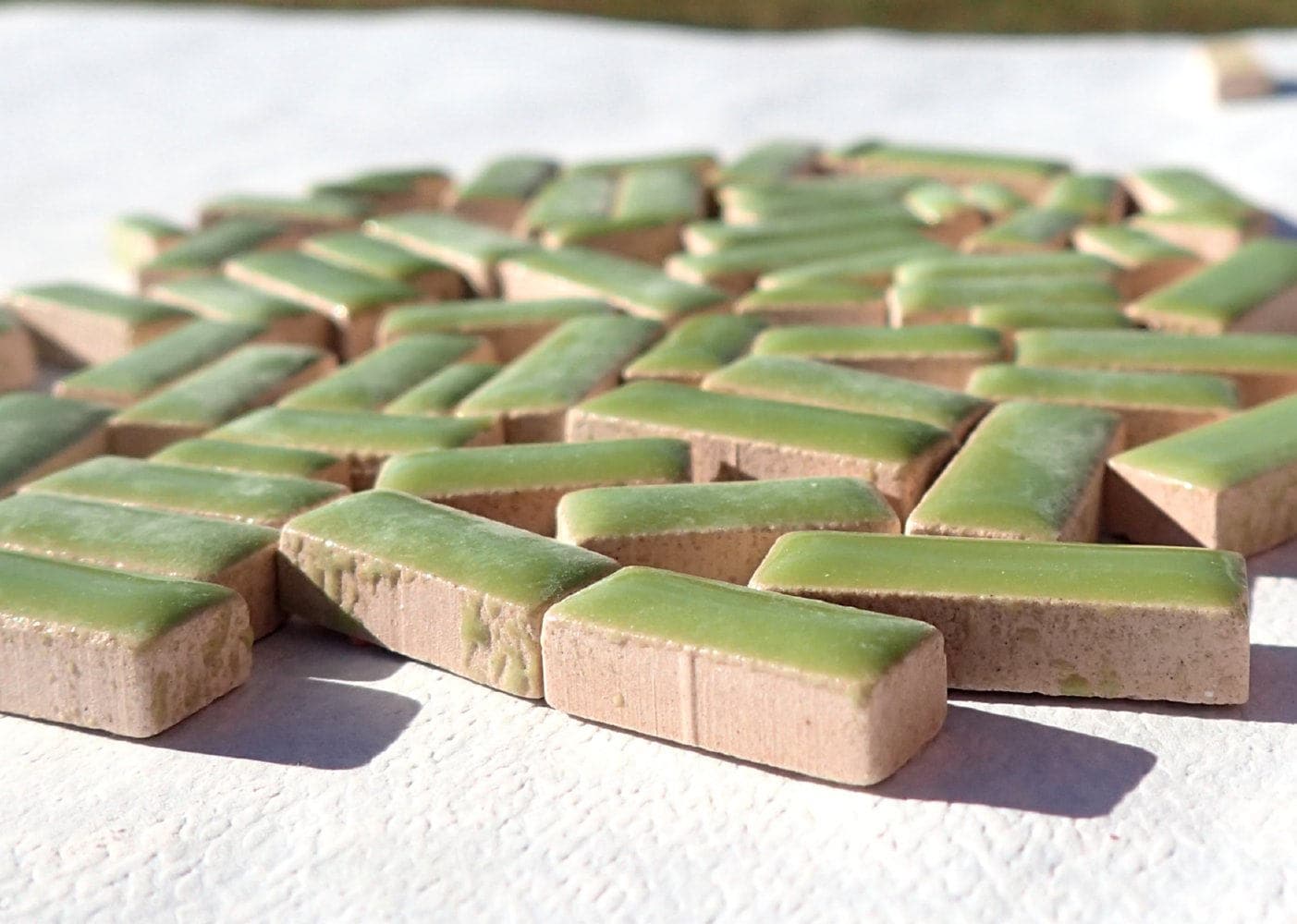 Kiwi Green Mini Rectangles Mosaic Tiles - 50g Ceramic in Mix of 3 Sizes 1/2" and 3/4"