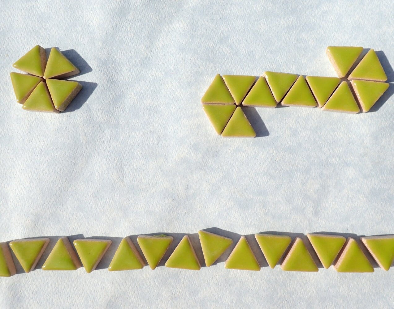 Green Mini Triangles Mosaic Tiles - 50g Ceramic - 15mm in Kiwi