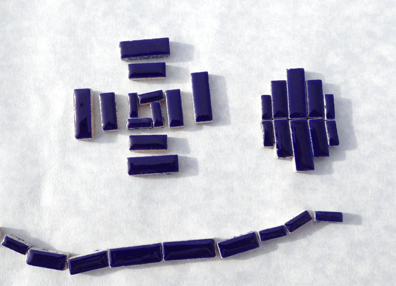 Dark Blue Mini Rectangles Mosaic Tiles - 50g Ceramic in Mix of 3 Sizes 3/8" and 5/8" and 3/4" in Indigo