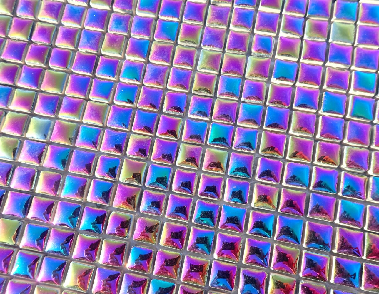 Colorful Metallic Square Mosaic Tiles - 1 cm Ceramic - Half Pound in Disco Lights