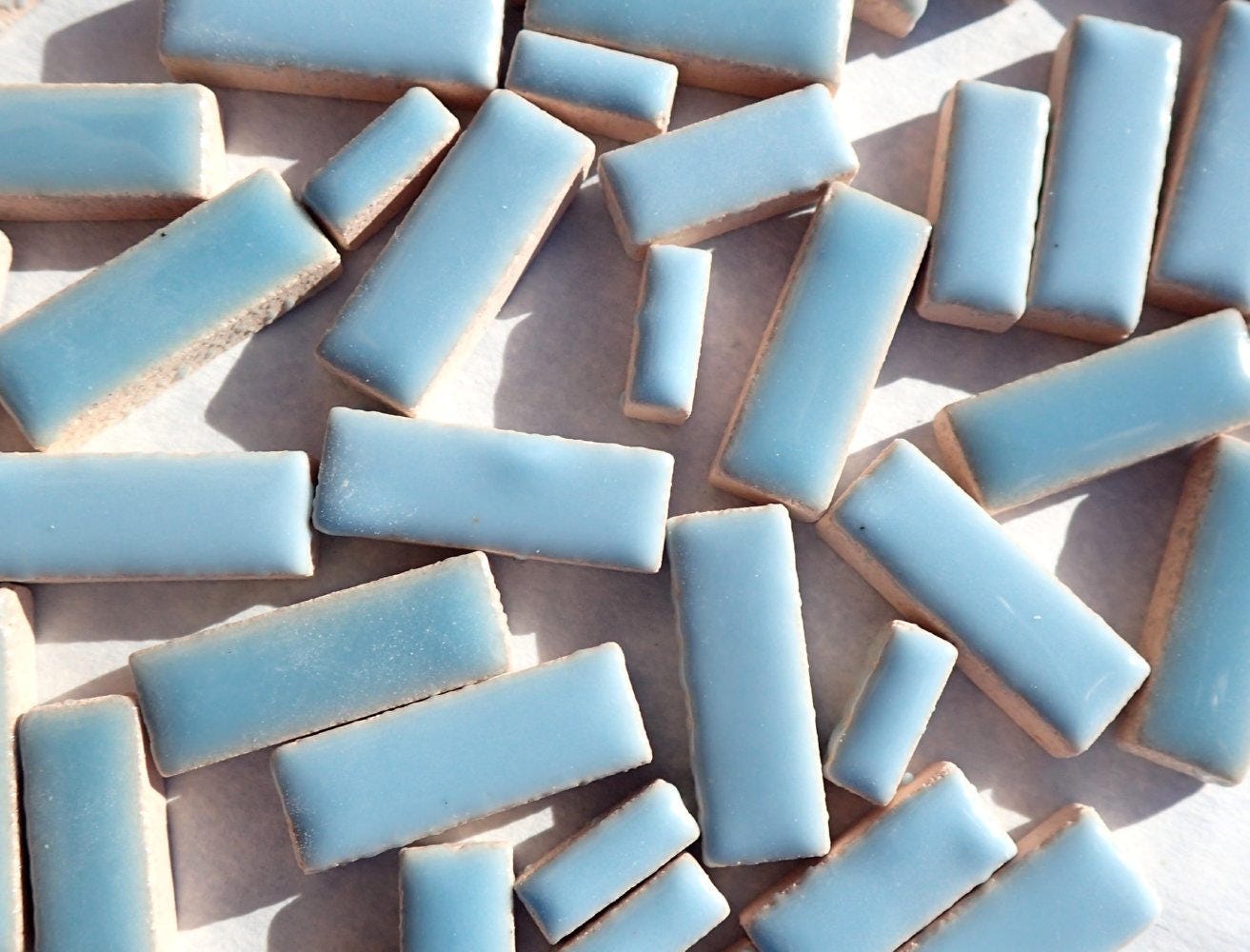 Light Blue Mini Rectangles Mosaic Tiles - 50g Ceramic in Mix of 3 Sizes 3/8" and 5/8" and 3/4" in Azure