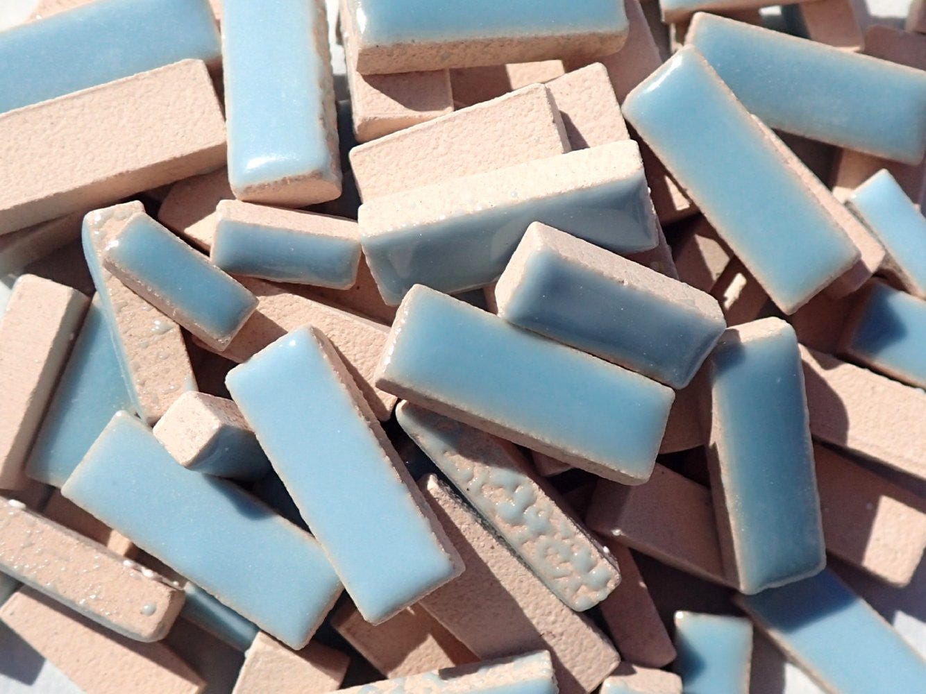 Light Blue Mini Rectangles Mosaic Tiles - 50g Ceramic in Mix of 3 Sizes 3/8" and 5/8" and 3/4" in Azure