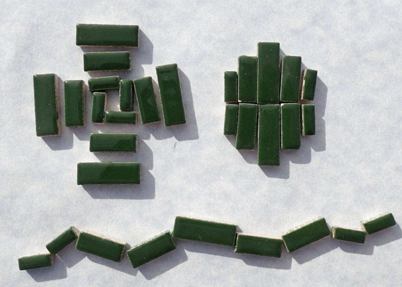 Deep Green Mini Rectangles Mosaic Tiles - 50g Ceramic in Mix of 3 Sizes 1/2" and 3/4" in Pesto