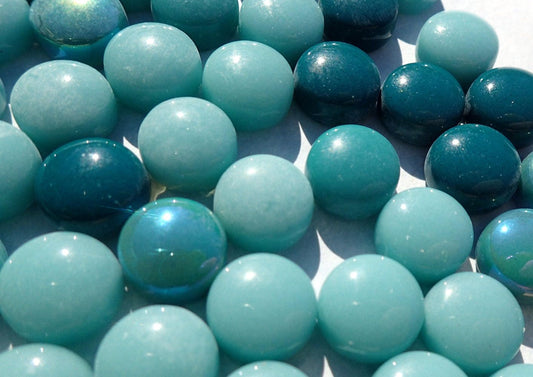 Teal Mint Mix Glass Drops Mosaic Tiles - 100 grams - Mix of Gloss and Iridescent 12mm Glass Gems - Over 60 Tiles