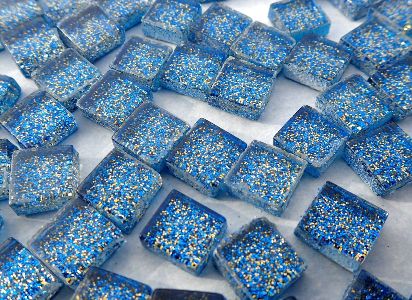 Blue and Gold Glitter Tiles - 1 cm - 100g - Over 100 Metallic Glass Tiles