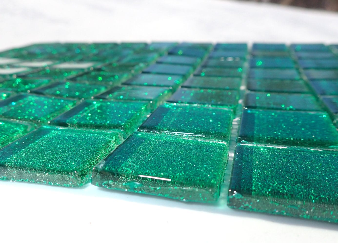 Emerald Green Glitter Tiles - 1 inch Mosaic Tiles - 25 Metallic Glass Tiles