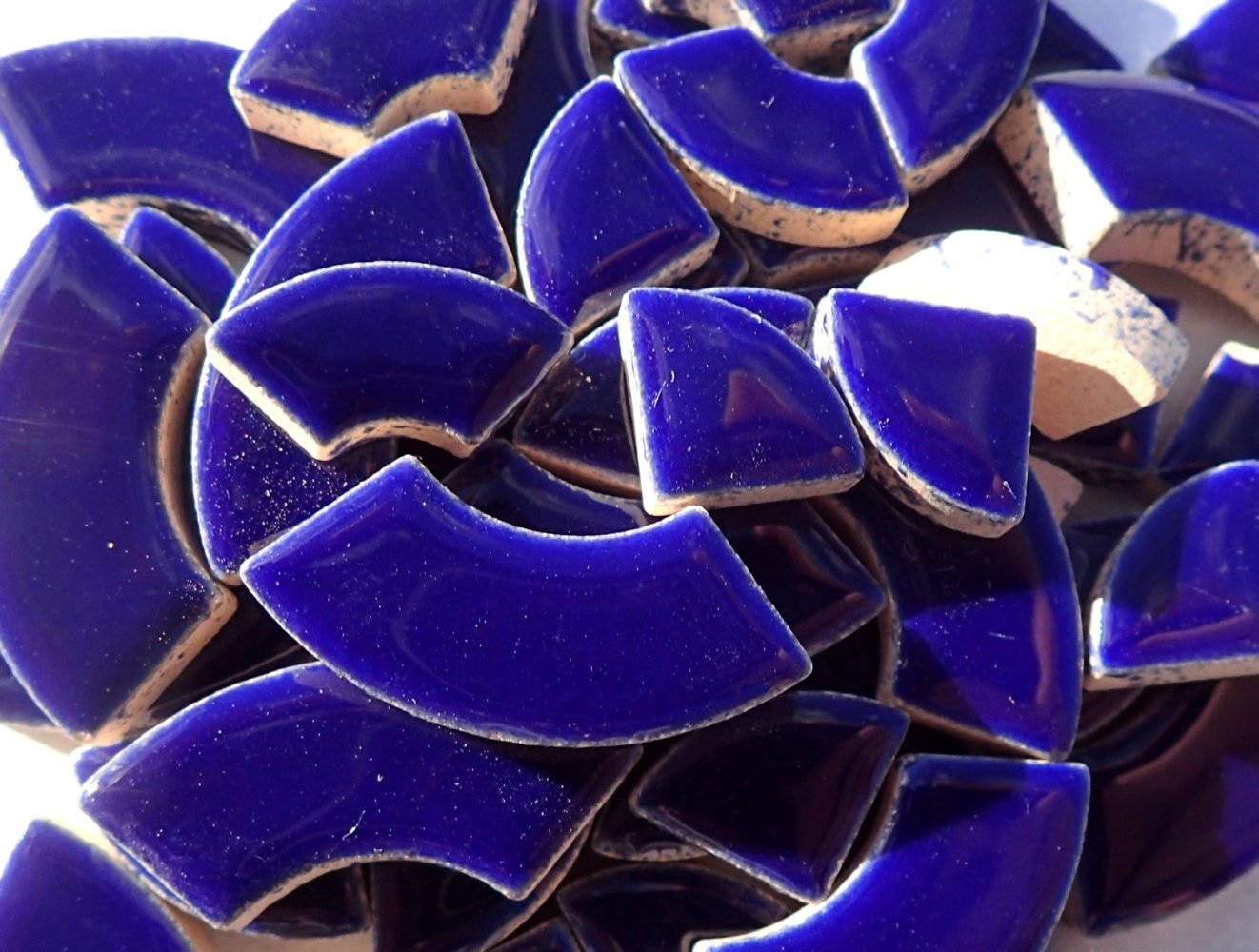 Dark Blue Bullseye Mosaic Tiles - 50g Ceramic Circle Parts in Mix of 3 Sizes in Indigo