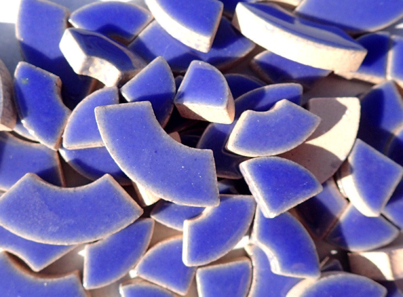 Denim Blue Bullseye Mosaic Tiles - 50g Ceramic Circle Parts in Mix of 3 Sizes in Delphinium