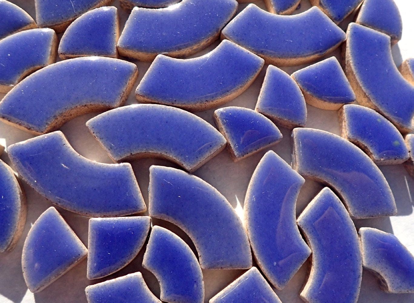 Denim Blue Bullseye Mosaic Tiles - 50g Ceramic Circle Parts in Mix of 3 Sizes in Delphinium