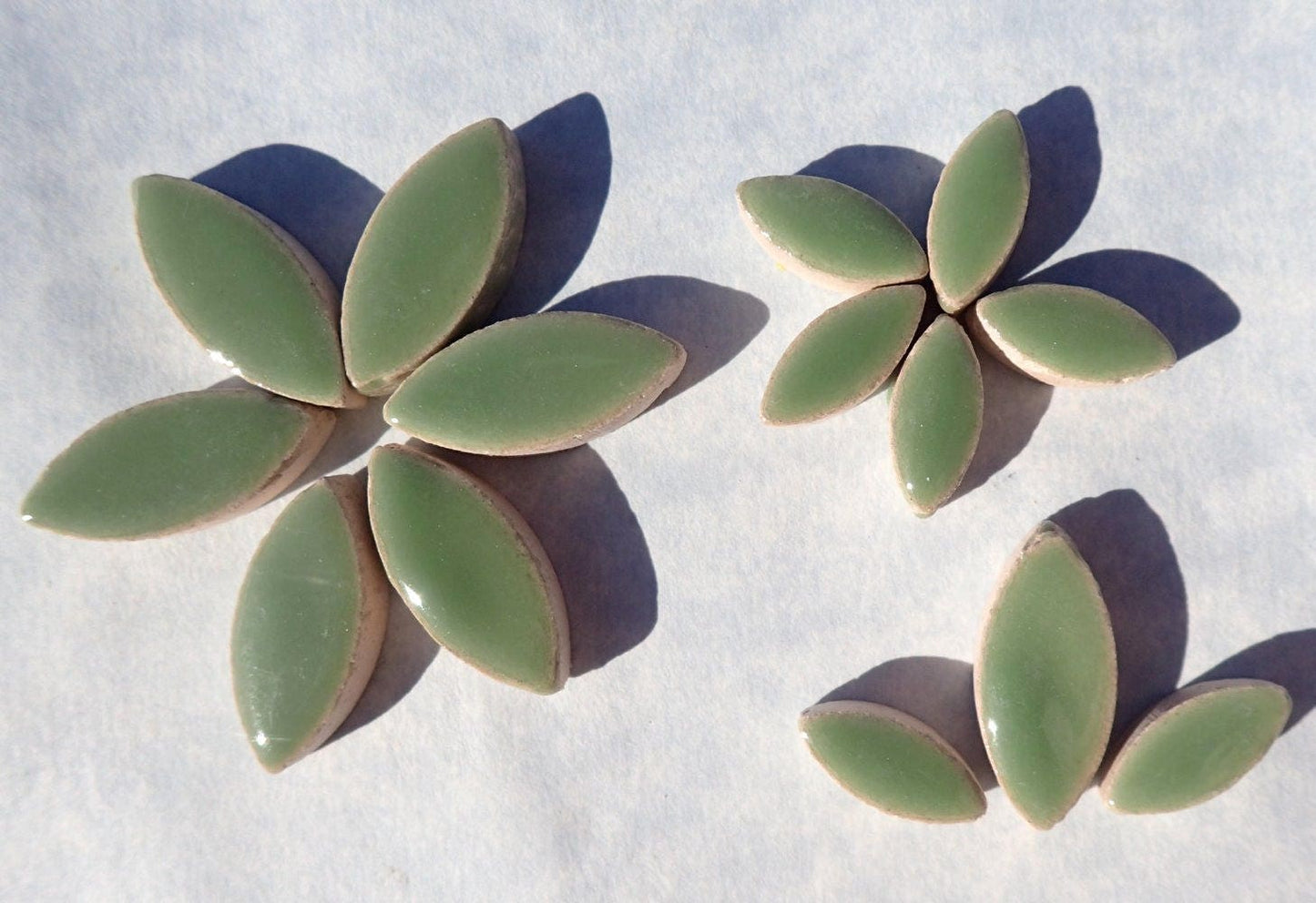 Jade Green Petals Mosaic Tiles - 50g Ceramic Leaves in Mix of 2 Sizes 1/2" and 3/4" - Make Flowers and Leaves