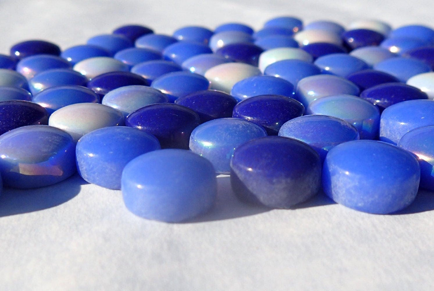 Rainy Day Blues Mix Glass Drops Mosaic Tiles - 100 grams - Mix of Gloss and Iridescent 12mm Glass Gems