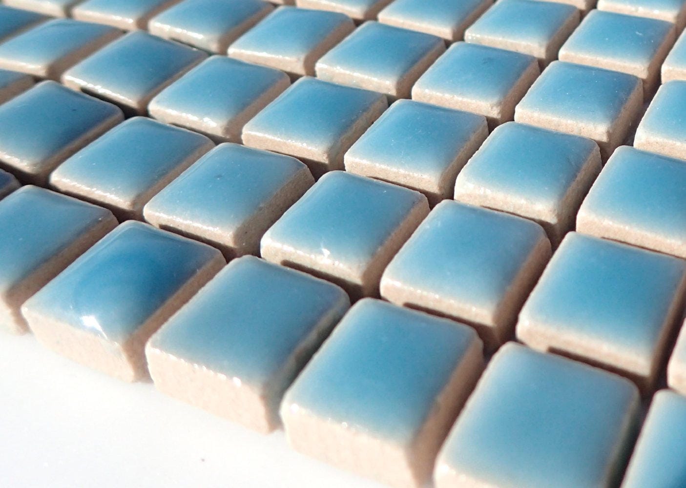 Light Blue Square Mosaic Tiles - 1 cm Ceramic - Half Pound - Azure