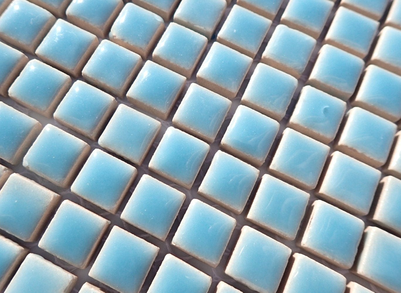 Light Blue Square Mosaic Tiles - 1 cm Ceramic - Half Pound - Azure