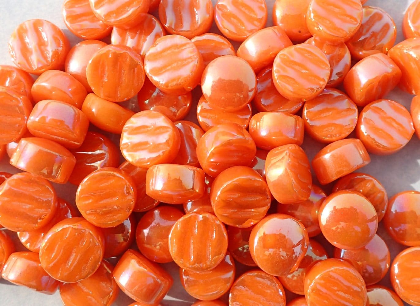 Orange Iridescent Glass Drops Mosaic Tiles - 100 grams 12mm Glass Gems - Over 60 Tiles