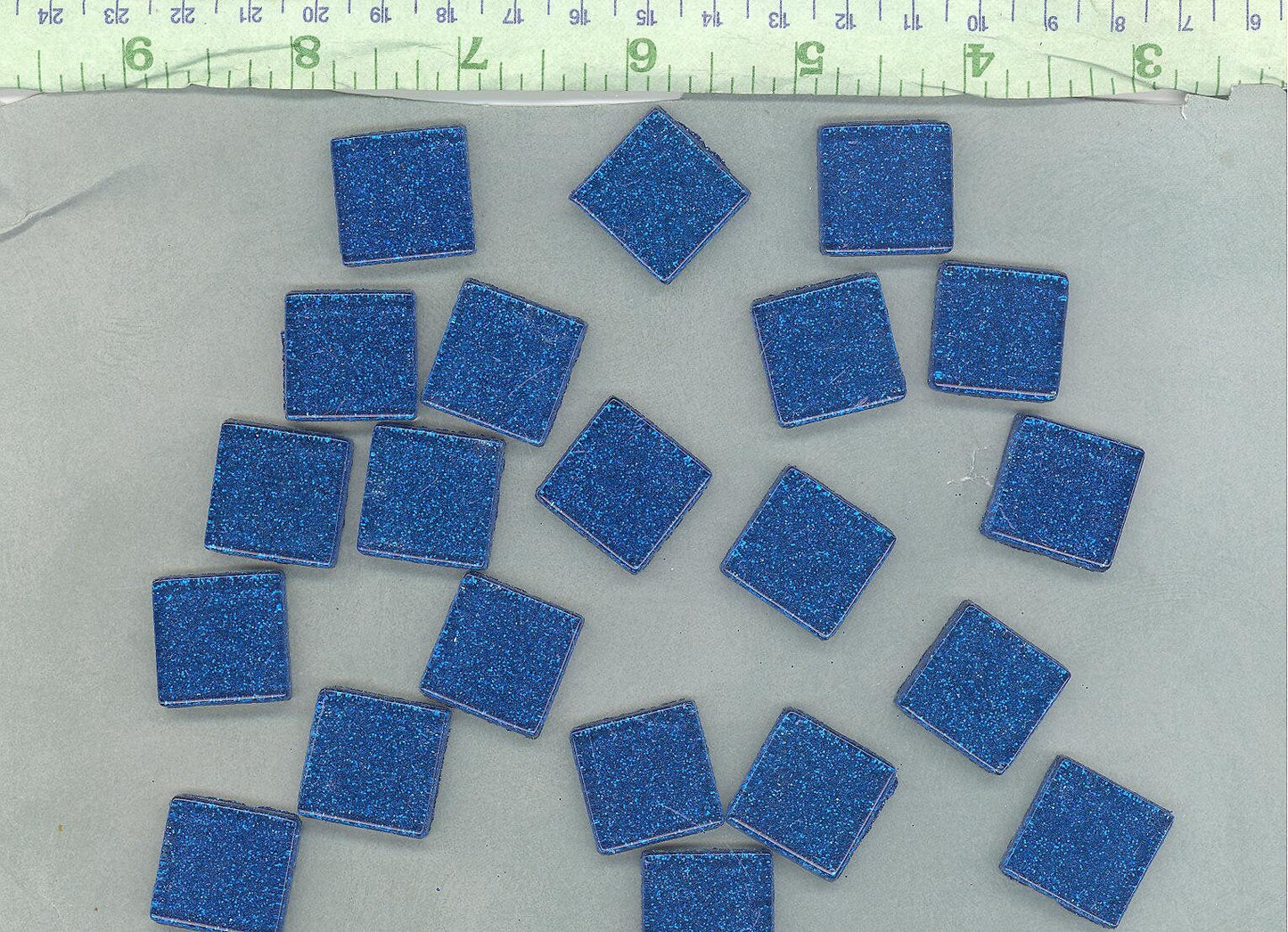 Blue Glitter Tiles - 20mm Mosaic Tiles - 25 Metallic Glass Tiles in Medium Blue