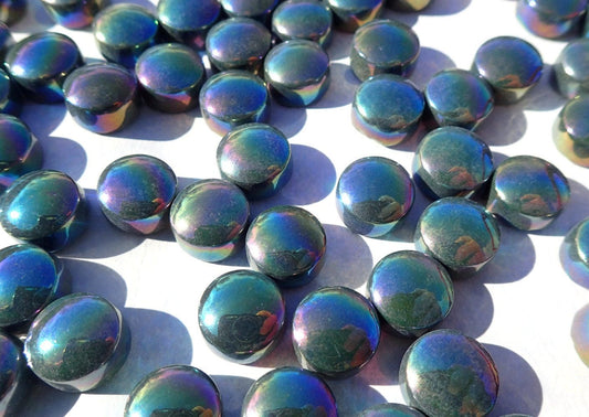 Dark Green Iridescent Glass Gems - 100 grams - 12mm