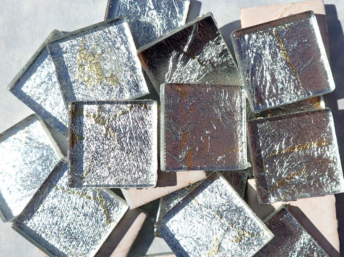 Silver with Gold Foil Square Tiles - 25 Glass Mosaic Tiles - 20mm