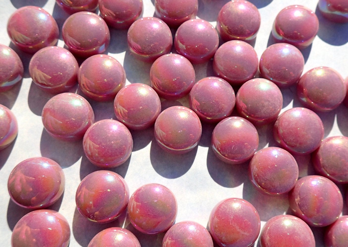 Rose Pink Iridescent Glass Drops Mosaic Tiles - 100 grams 12mm Glass Gems - Over 60 Tiles