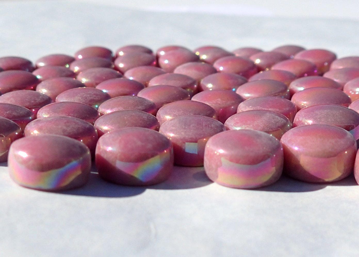 Rose Pink Iridescent Glass Drops Mosaic Tiles - 100 grams 12mm Glass Gems - Over 60 Tiles