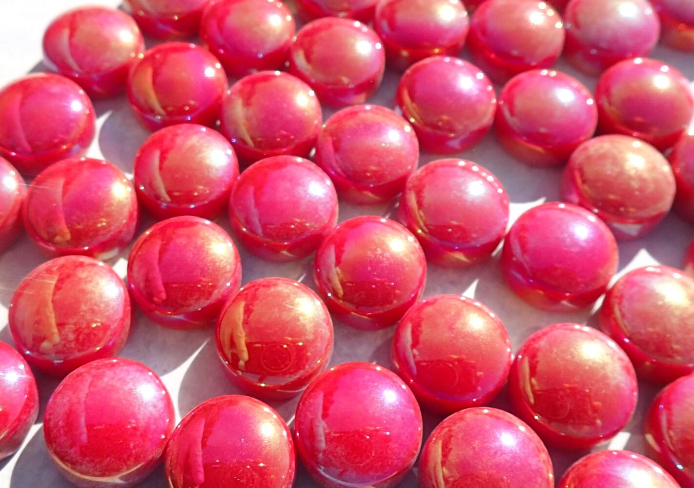 Red Iridescent Glass Drops Mosaic Tiles - 100 grams Pearl 12mm Glass Gems - Over 60 Tiles