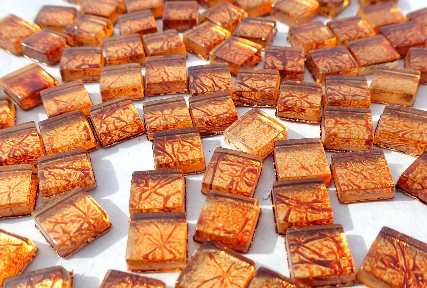 Copper Orange Foil Mini Square Crystal Tiles - 10mm - 50g Metallic Glass Tiles - Approx 50 Tiles