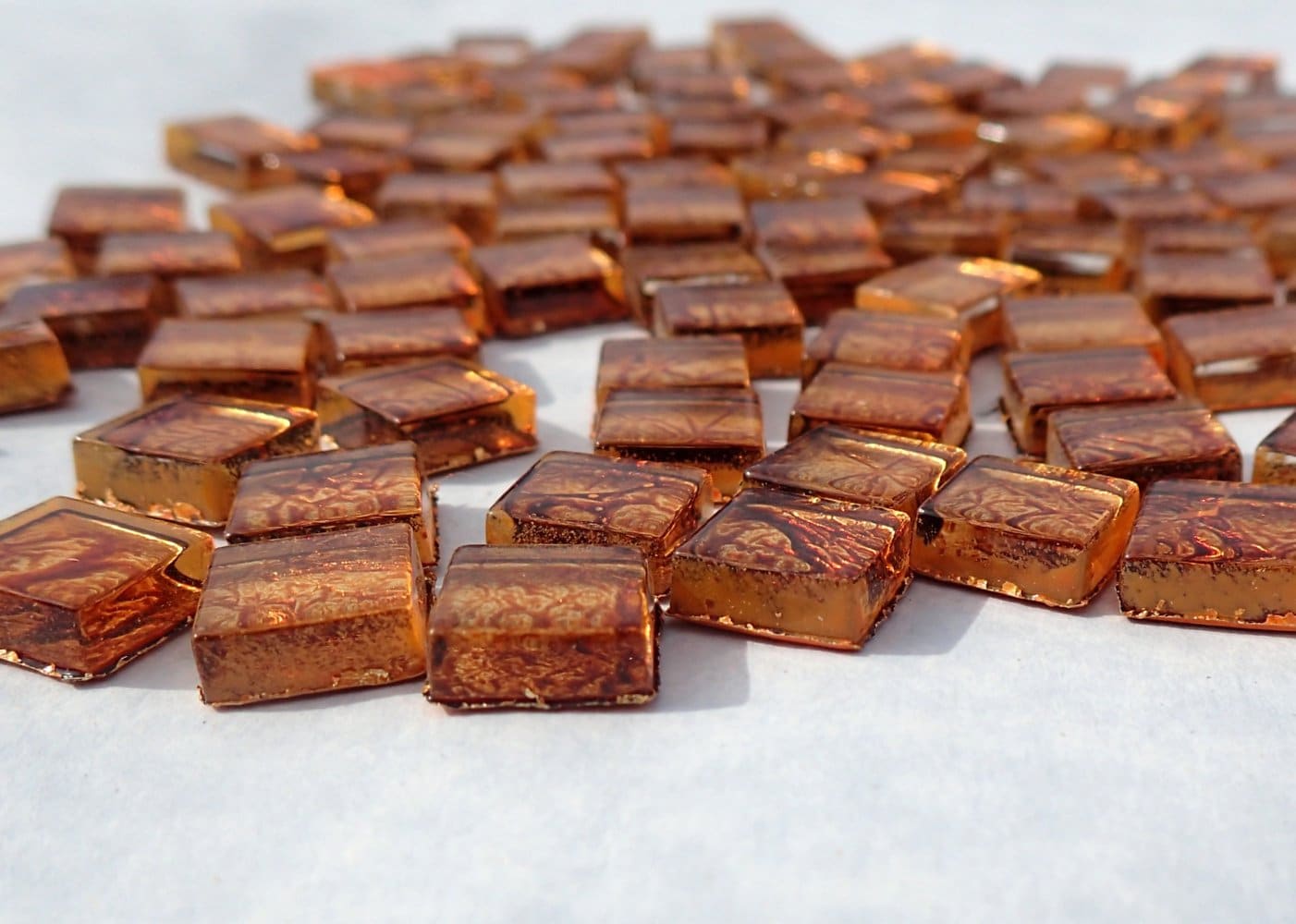 Copper Orange Foil Mini Square Crystal Tiles - 10mm - 50g Metallic Glass Tiles - Approx 50 Tiles