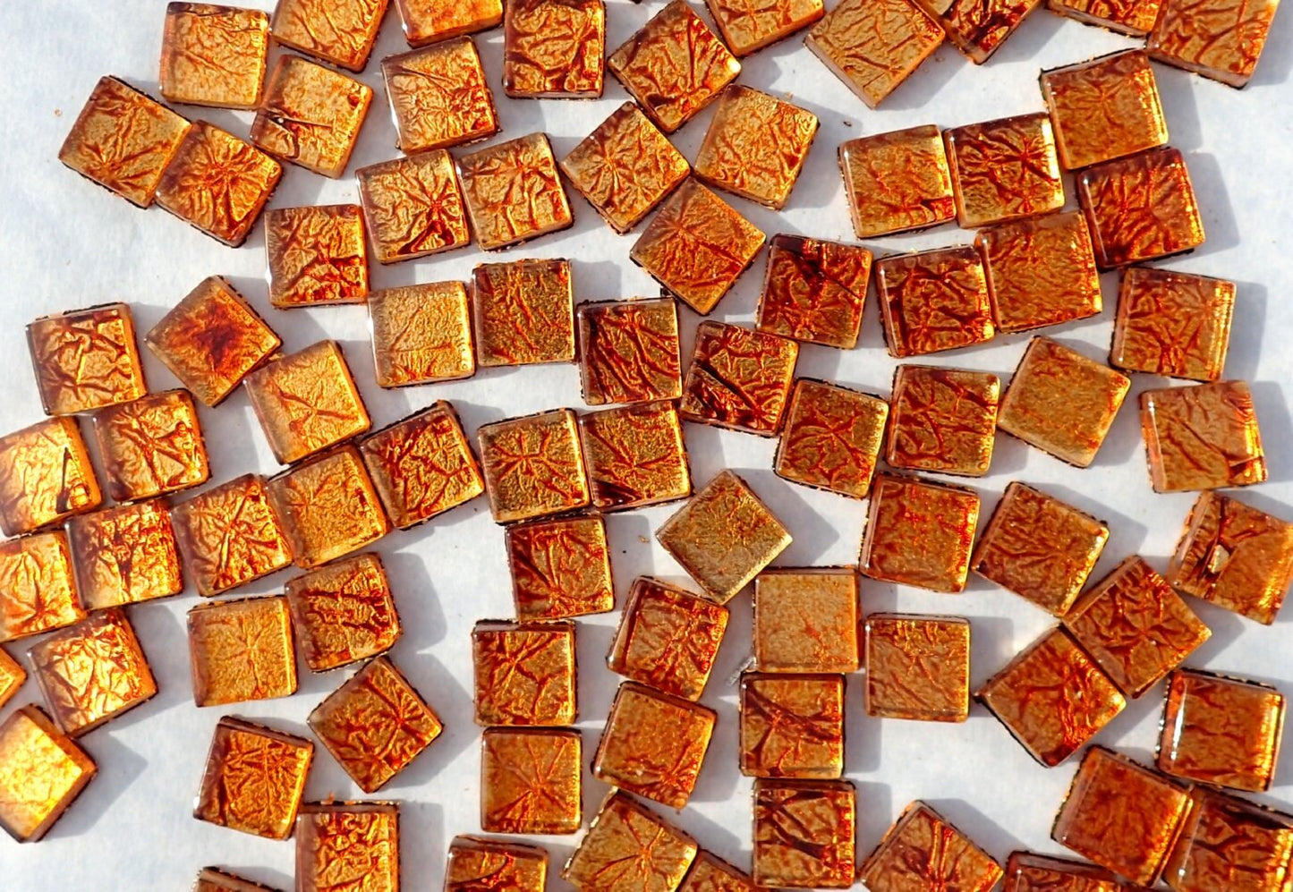 Copper Orange Foil Mini Square Crystal Tiles - 10mm - 50g Metallic Glass Tiles - Approx 50 Tiles