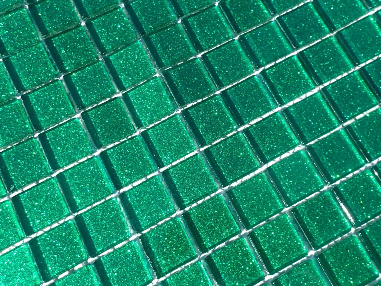 Emerald Green Glitter Tiles - 1 inch Mosaic Tiles - 25 Metallic Glass Tiles