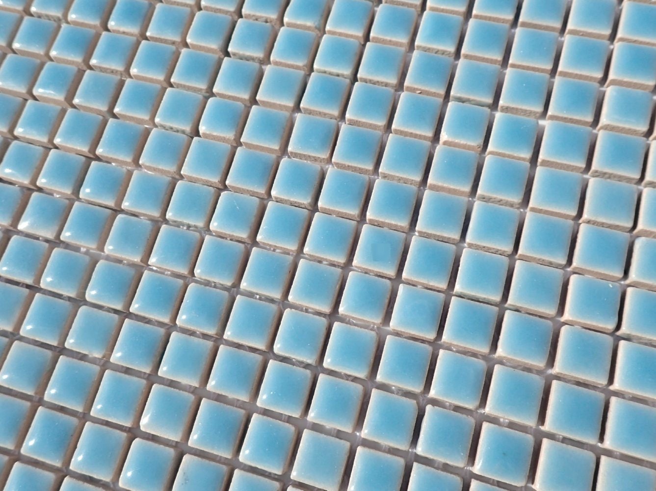 Light Blue Square Mosaic Tiles - 1 cm Ceramic - Half Pound - Azure