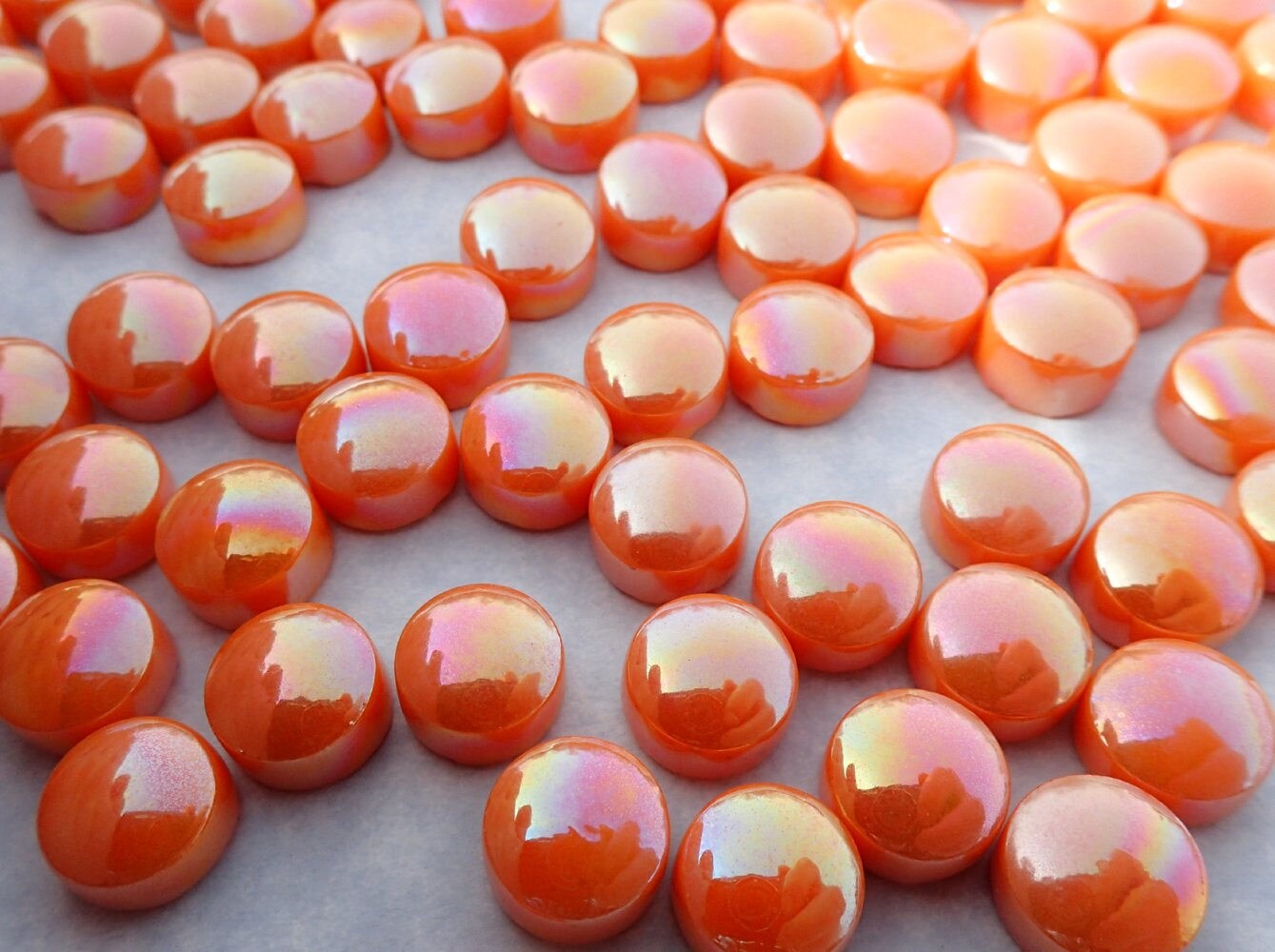 Orange Iridescent Glass Drops Mosaic Tiles - 100 grams 12mm Glass Gems - Over 60 Tiles