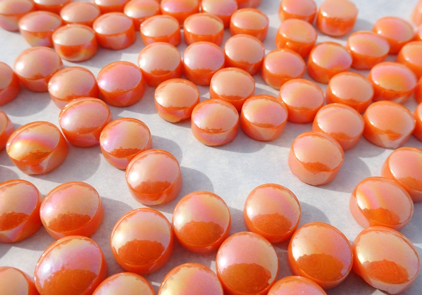 Orange Iridescent Glass Drops Mosaic Tiles - 100 grams 12mm Glass Gems - Over 60 Tiles